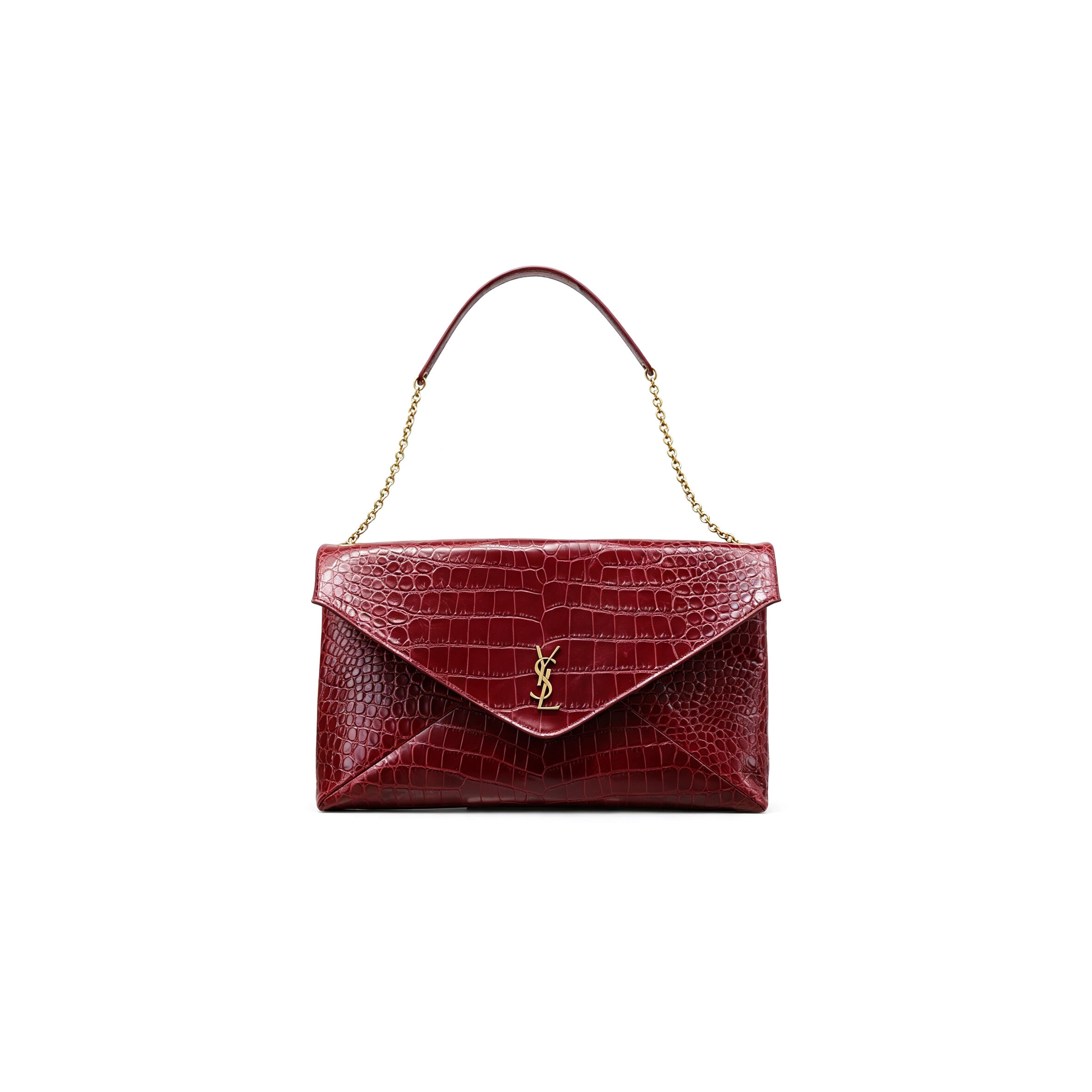 YSL CASSANDRE LARGE POUCH ON CHAIN IN CROCODILE-EMBOSSED LEATHER 841702 (35*22*3cm)